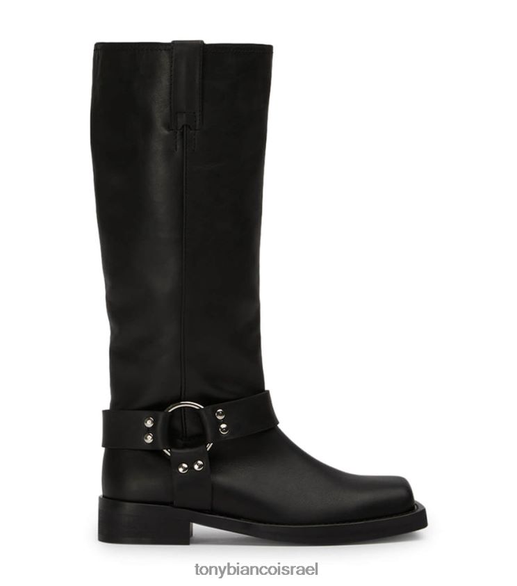 מגפיים בגובה הברך | נשים שעווה שחורה Tony Bianco מגפי עגל לאופנוענים 8BNR8T561